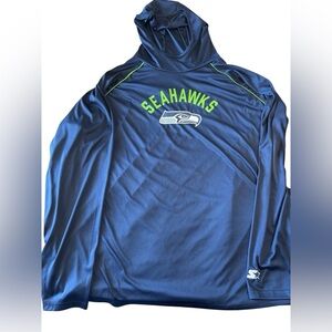 Seattle Seahawks Started Hooded Shirt NFL Navy Blue w/ Green Trim Long Sleeve 3X